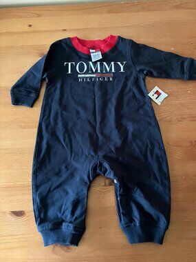 TOMMY HILFIGER baby boy's romper infant 3-6 mos Navy Blue  Cotton